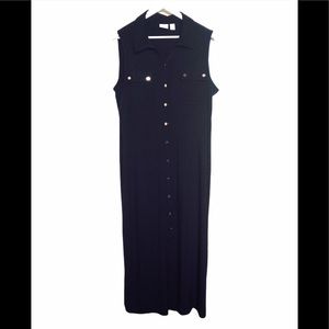 Chico's Sleeveless Gold Button Black Jersey Dress